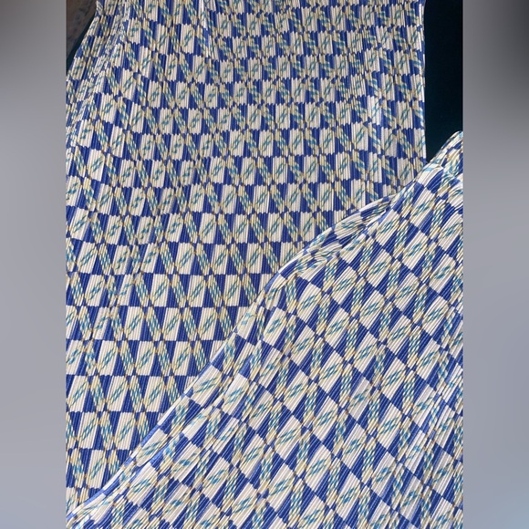 NWT Miami Afternoons Blue Multi Geo Print Plisse Wide-Leg Pants - Picture 5 of 6